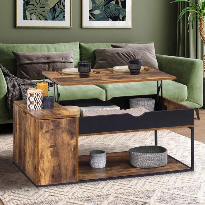 Mesa baja elevable industrial madera envejecida/negro - 100x55x40 cm