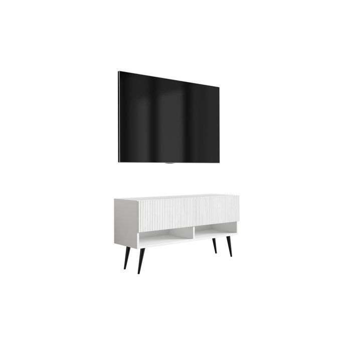 Mueble tv contemporáneo - frente ranurado - blanco mate - 100x32x52