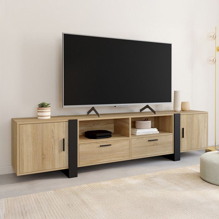 Mueble de tv de diseño en madera negra - 200 cm