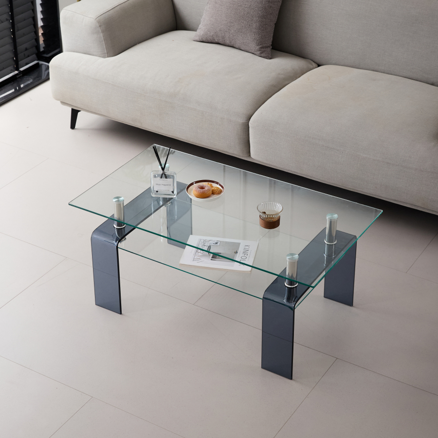 Mesa de centro de cristal templado de 2 niveles transparente 45x100x55cm