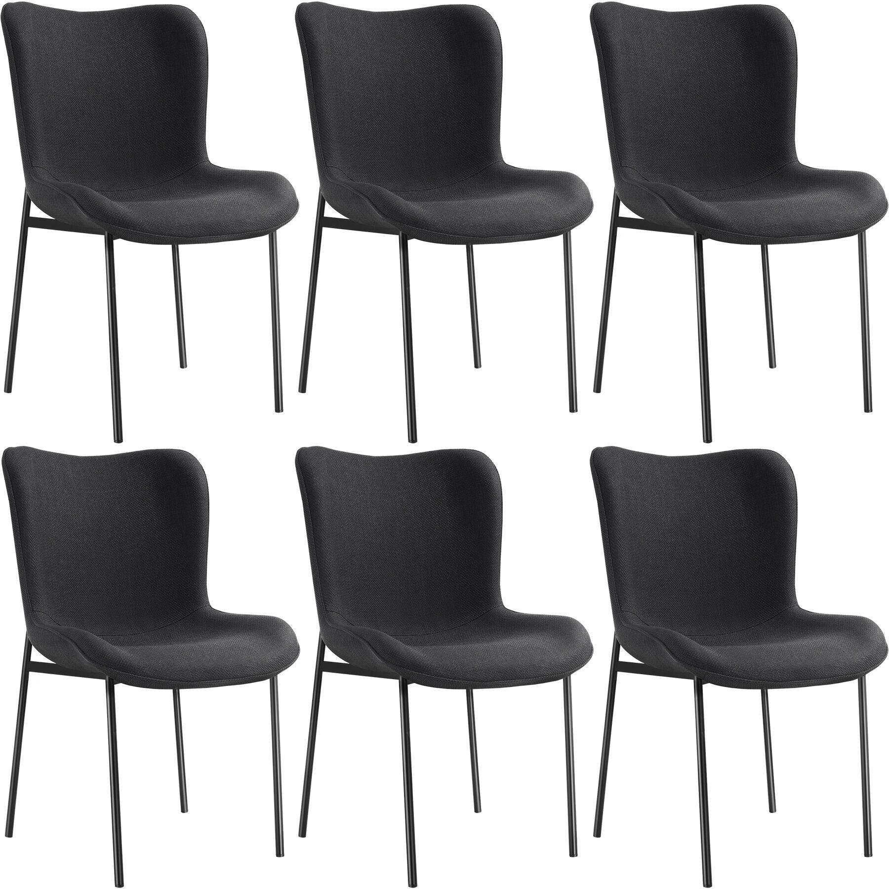 6 sillas de comedor tejido acolchado 54 x 62 x 90 cm negro/negro