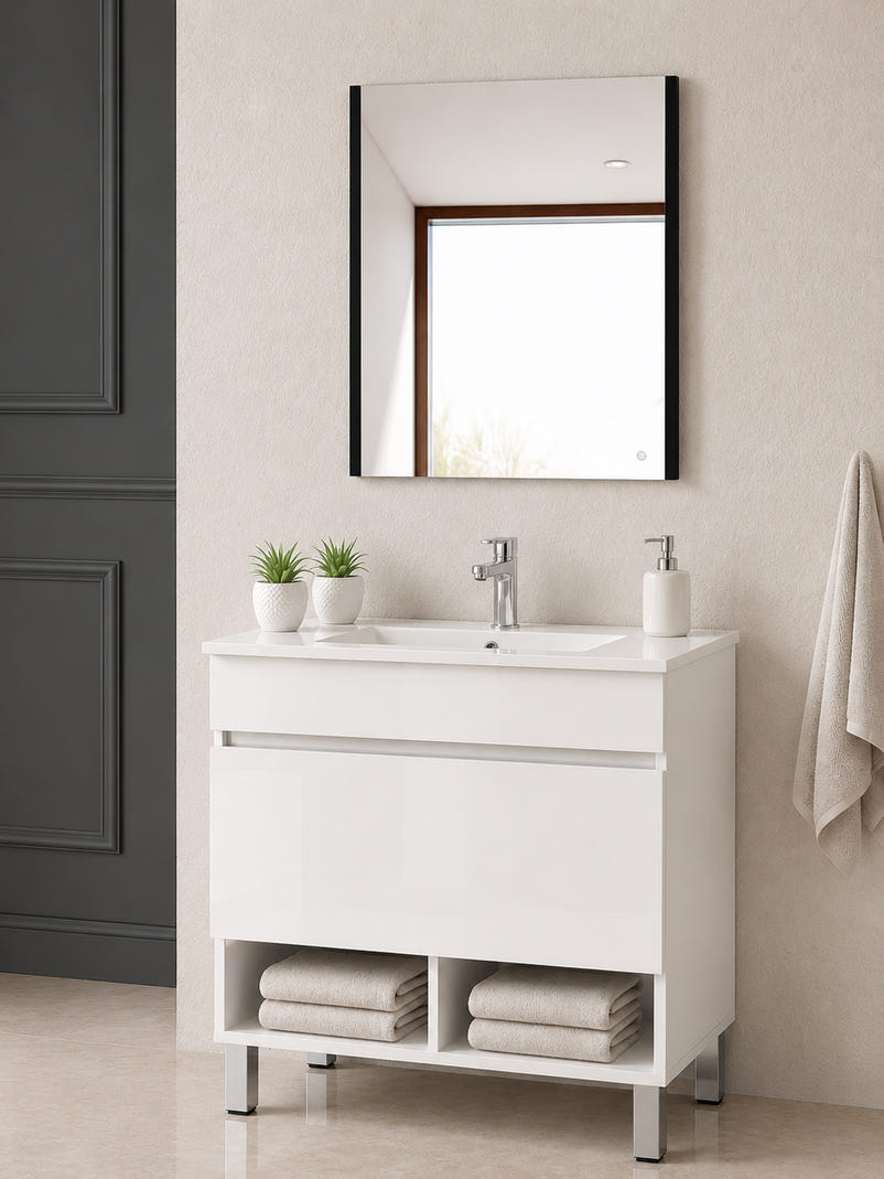 Mueble de baño con lavabo nebari sin espejo 120x45 cm 1 seno blanco