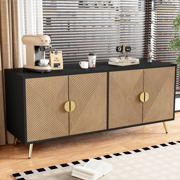 Aparador para salón 4 puertas negro madera 75x160x40cm