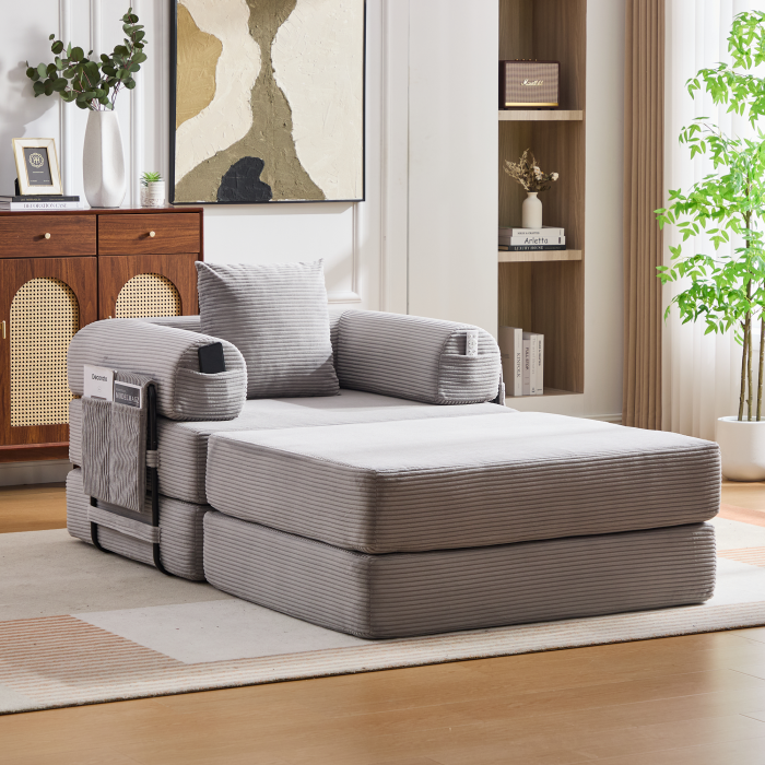 Otomana pana gris claro convertible en cama 109x95x43cm