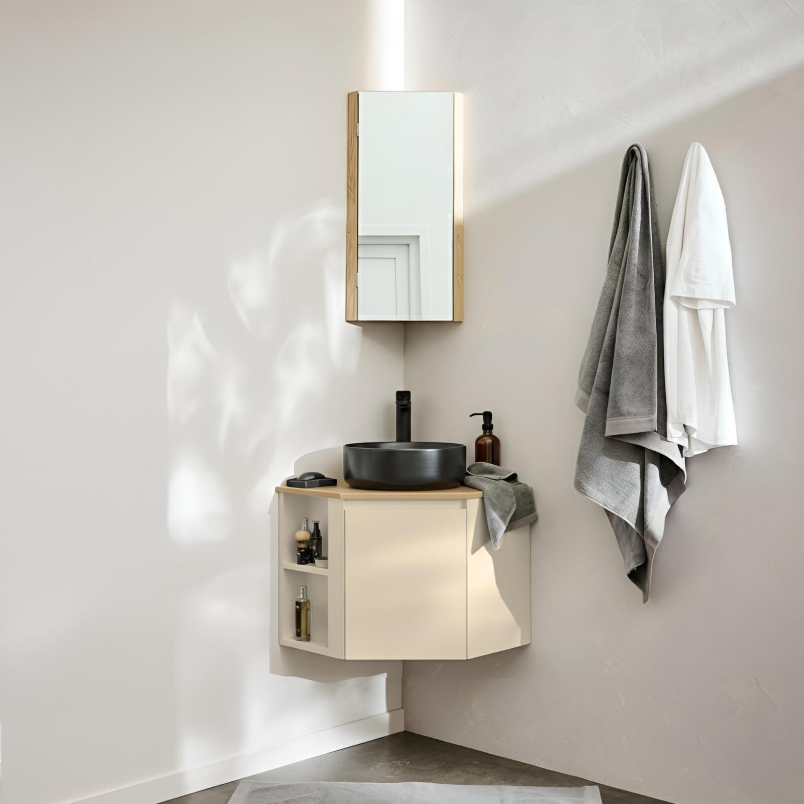 Conjunto mueble lavabo de esquina con lavabo, grifo y armario sorrento