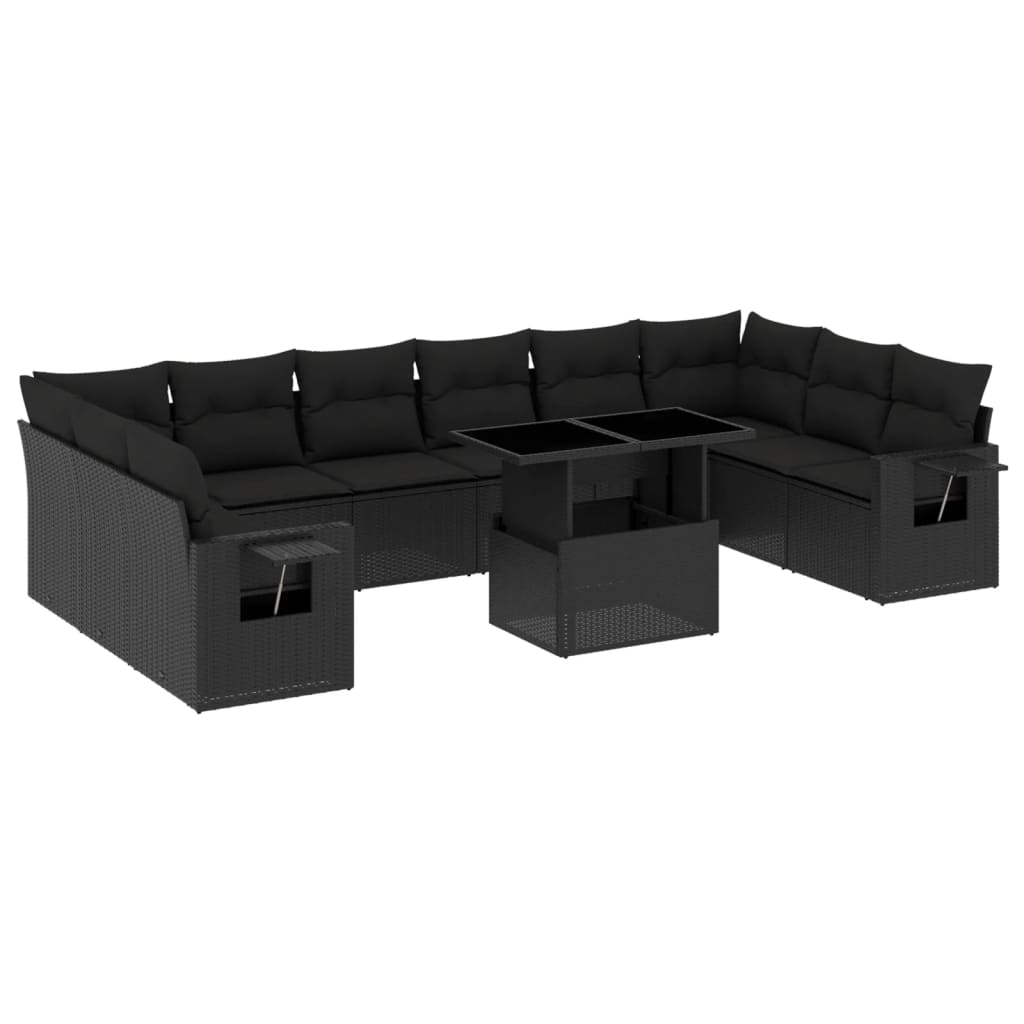 vidaXL set de sofás de jardín 11 pzas y cojines ratán sintético negro