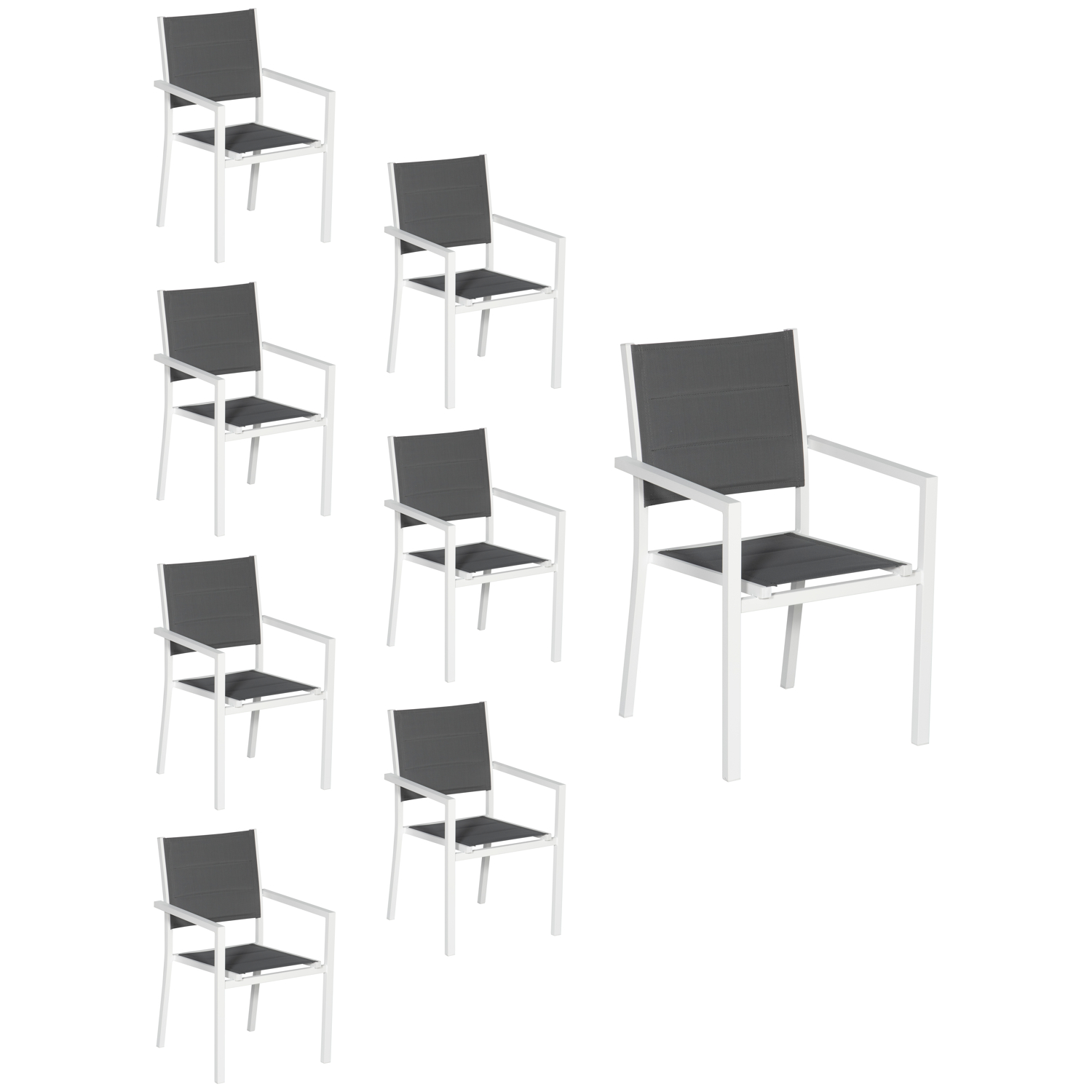 Juego de 8 sillas tapizadas de aluminio blanco textileno gris