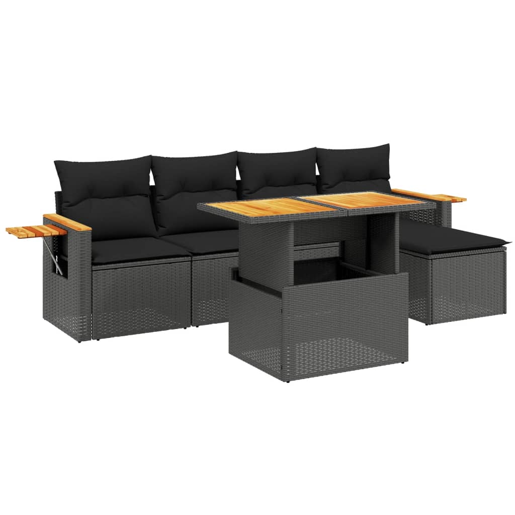 vidaXL set de sofás de jardín 6 piezas y cojines ratán sintético negro