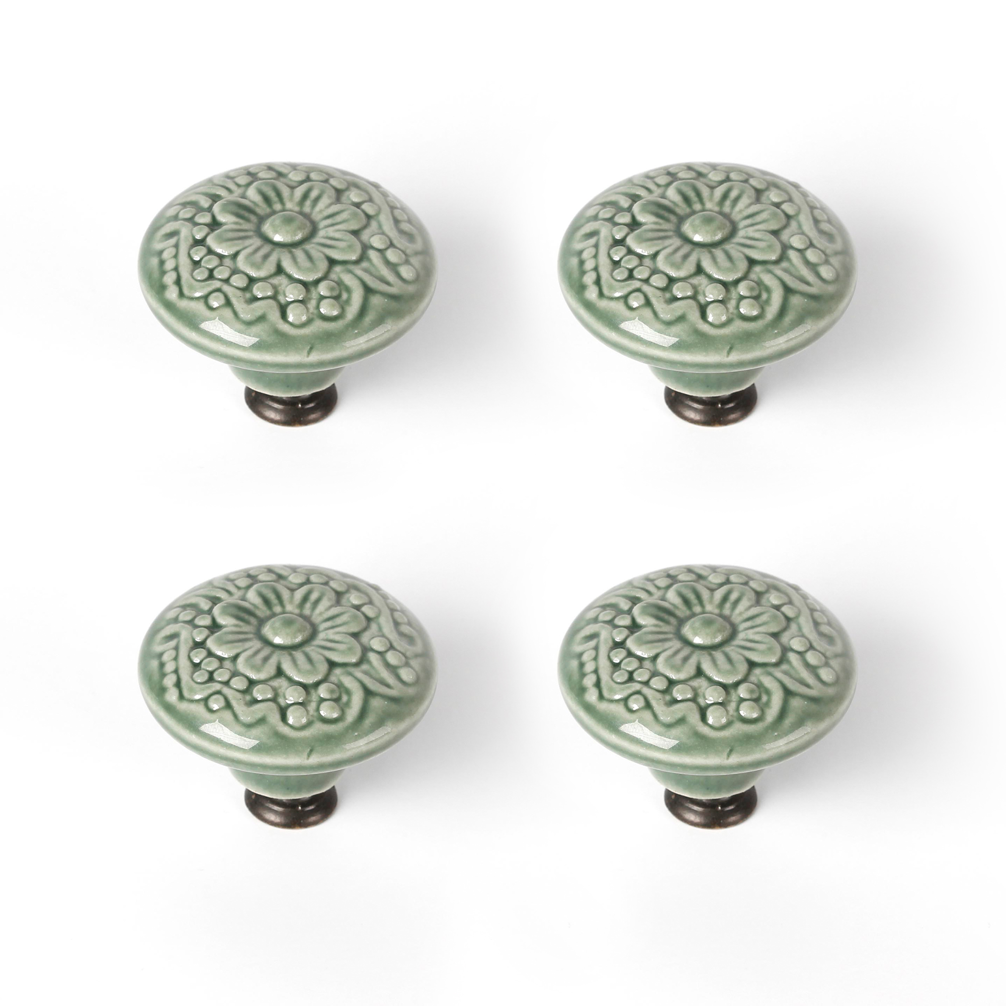 Pomo para mueble rei e523 | 44x44x35 mm | verde | 4 uds. | porcelana-zamak