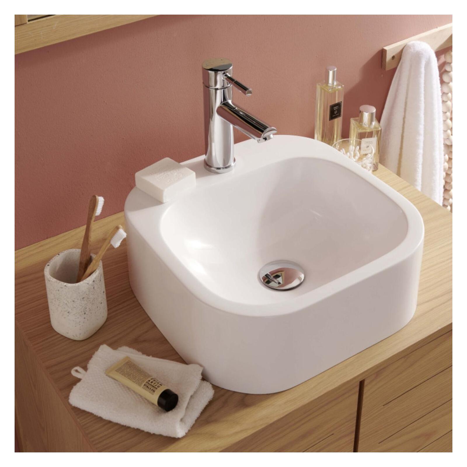 Lavabo oval sin borde de resina 37 cm sian blanco
