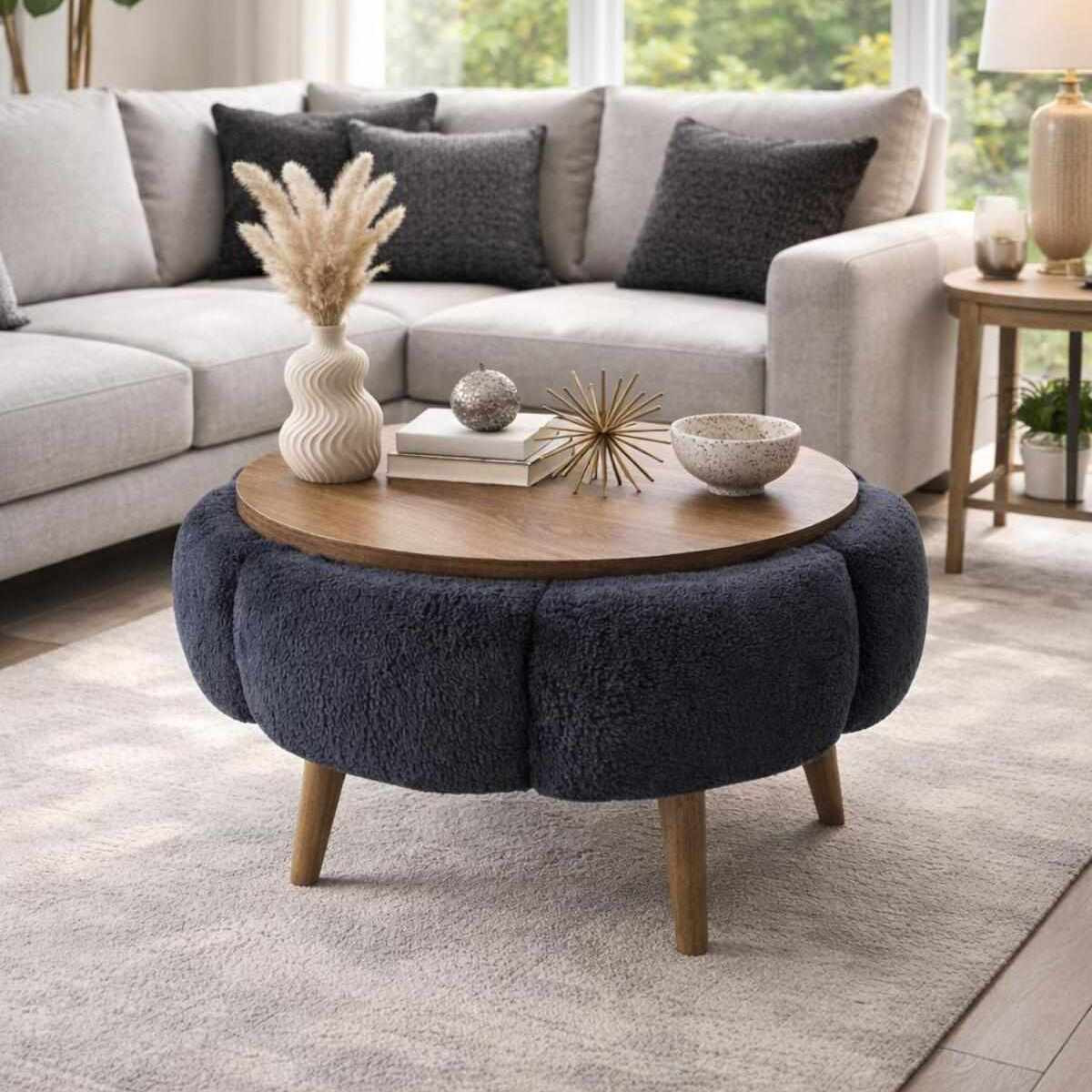 Mesa baja de madera papatya 60" - 60 x 60 x 44 cm - gris antracita