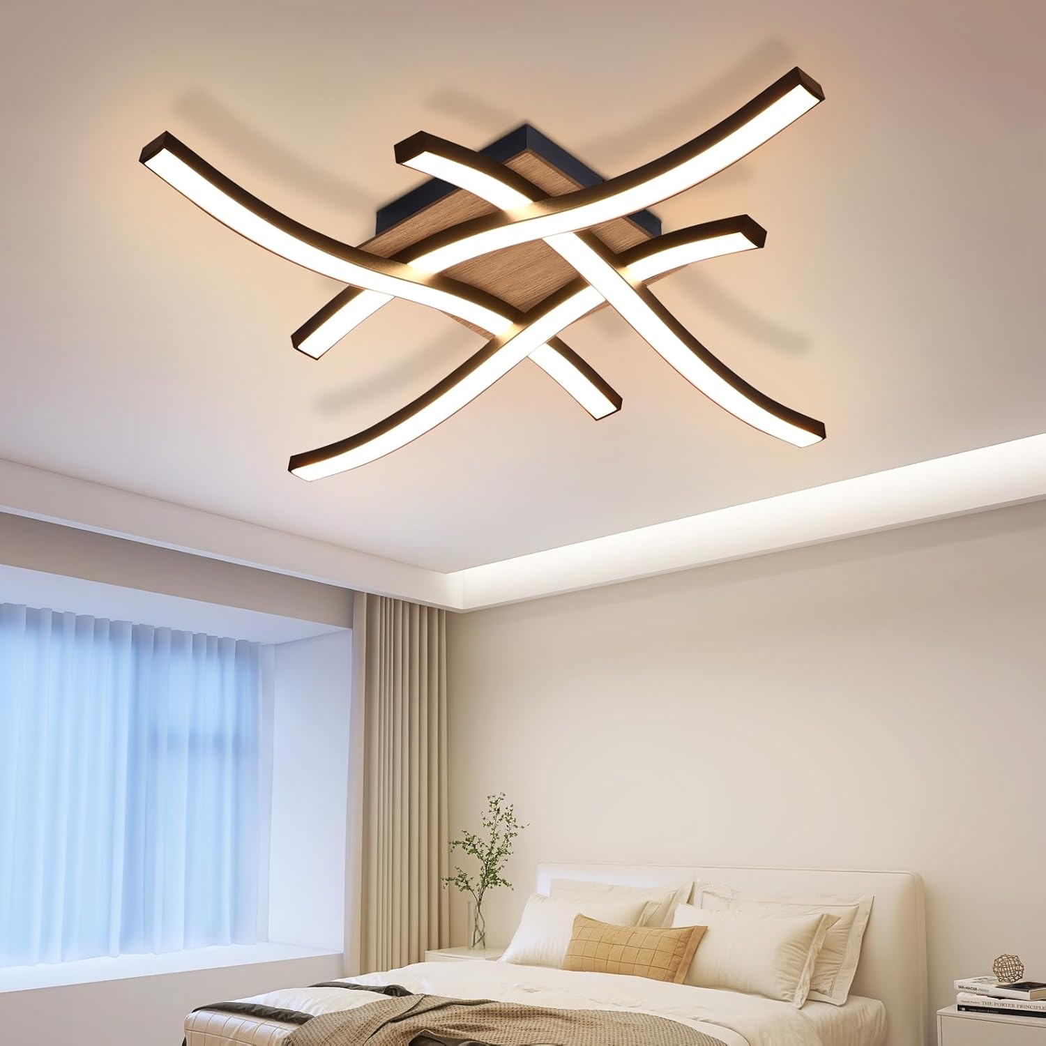 Nettlife plafón LED 24w madera 3000k blanco cálido diseño moderno negro