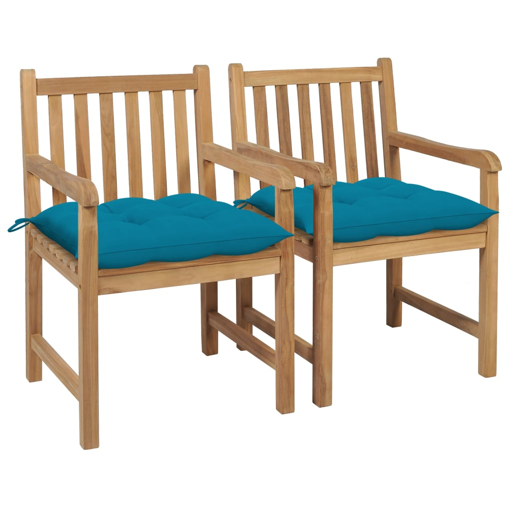 vidaXL sillas de jardín 2 uds madera de teca con cojines azul claro