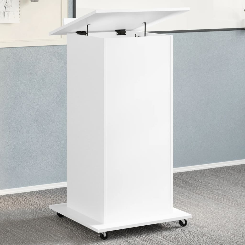 Atril con ruedas y cajón madera ingeniería blanco 55x55x107 cm eerf7226