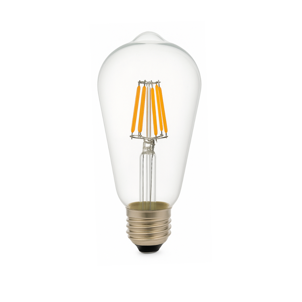 Bombilla LED st64 E27 edison, filamento 8w 820lm. Luz cálida 2700k
