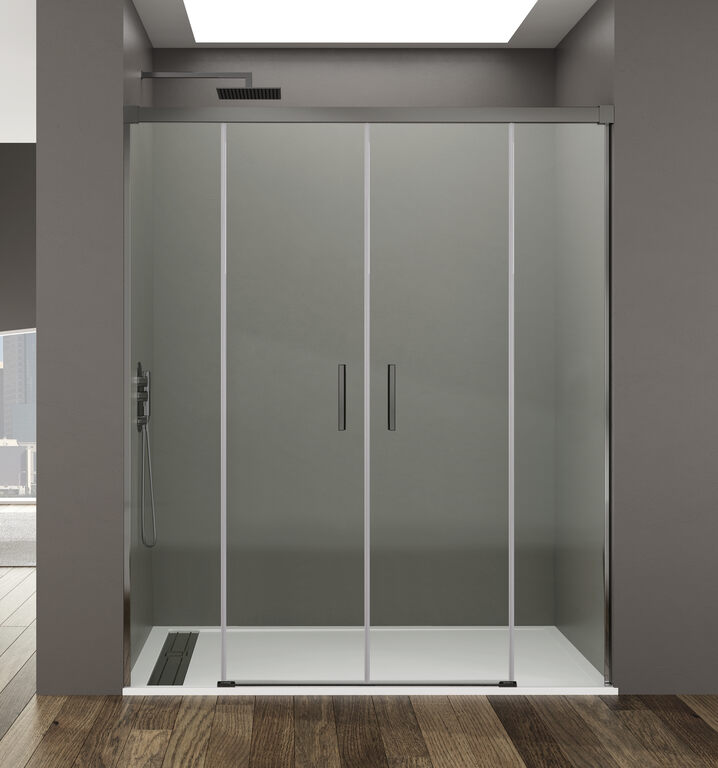 Mampara basic spazio 2 puertas + 2 fijos transparente gris titanio 140 cm
