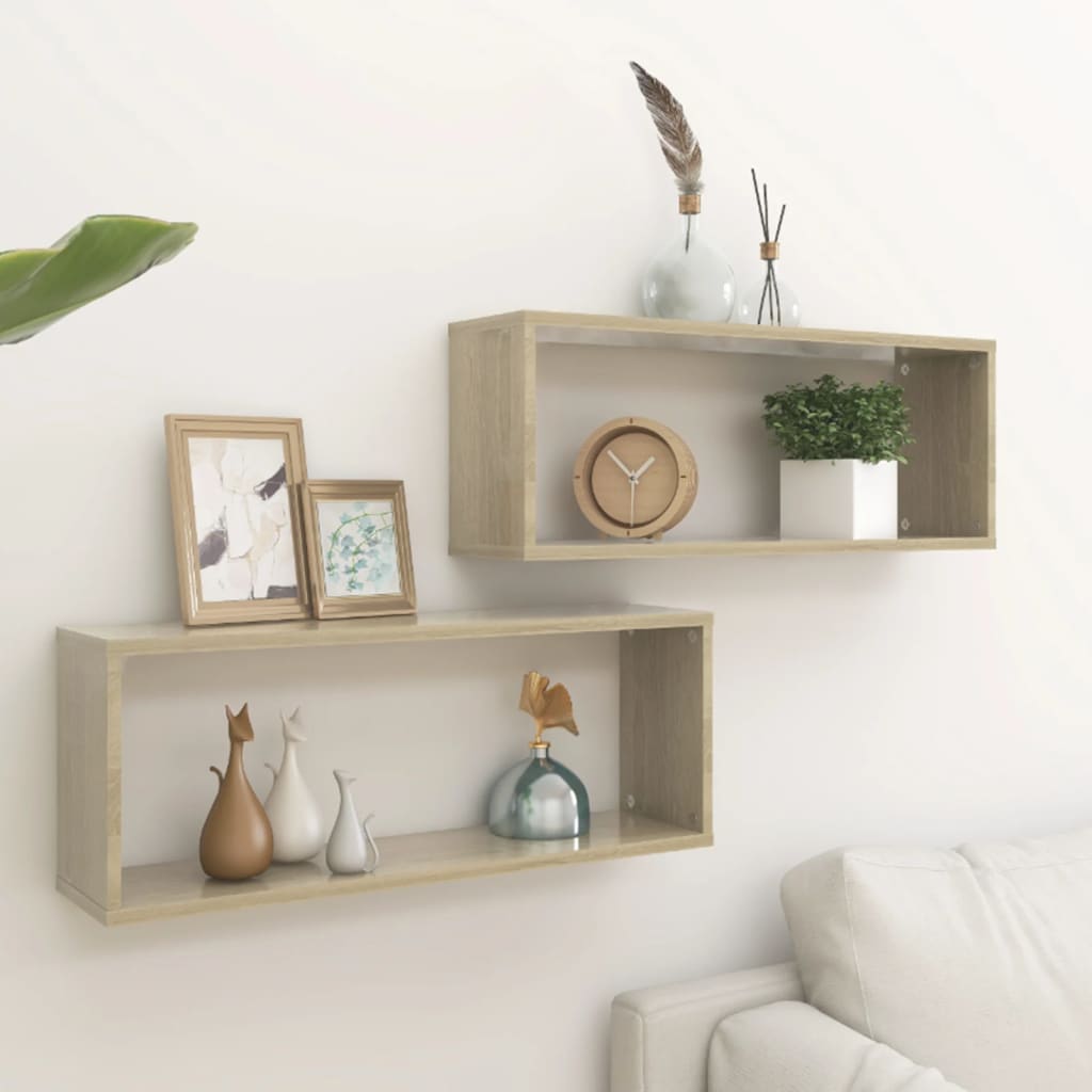 Estante cubo pared 2 uds contrachapado roble sonoma 60x15x23 cm