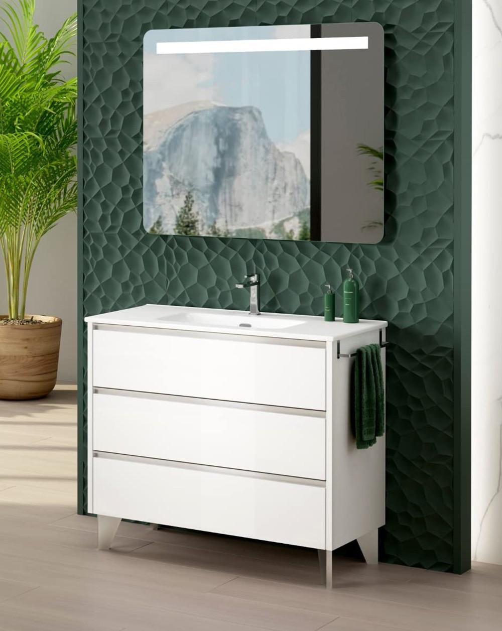 Mueble de baño al suelo con lavabo cerámico | 60 cm - blanco