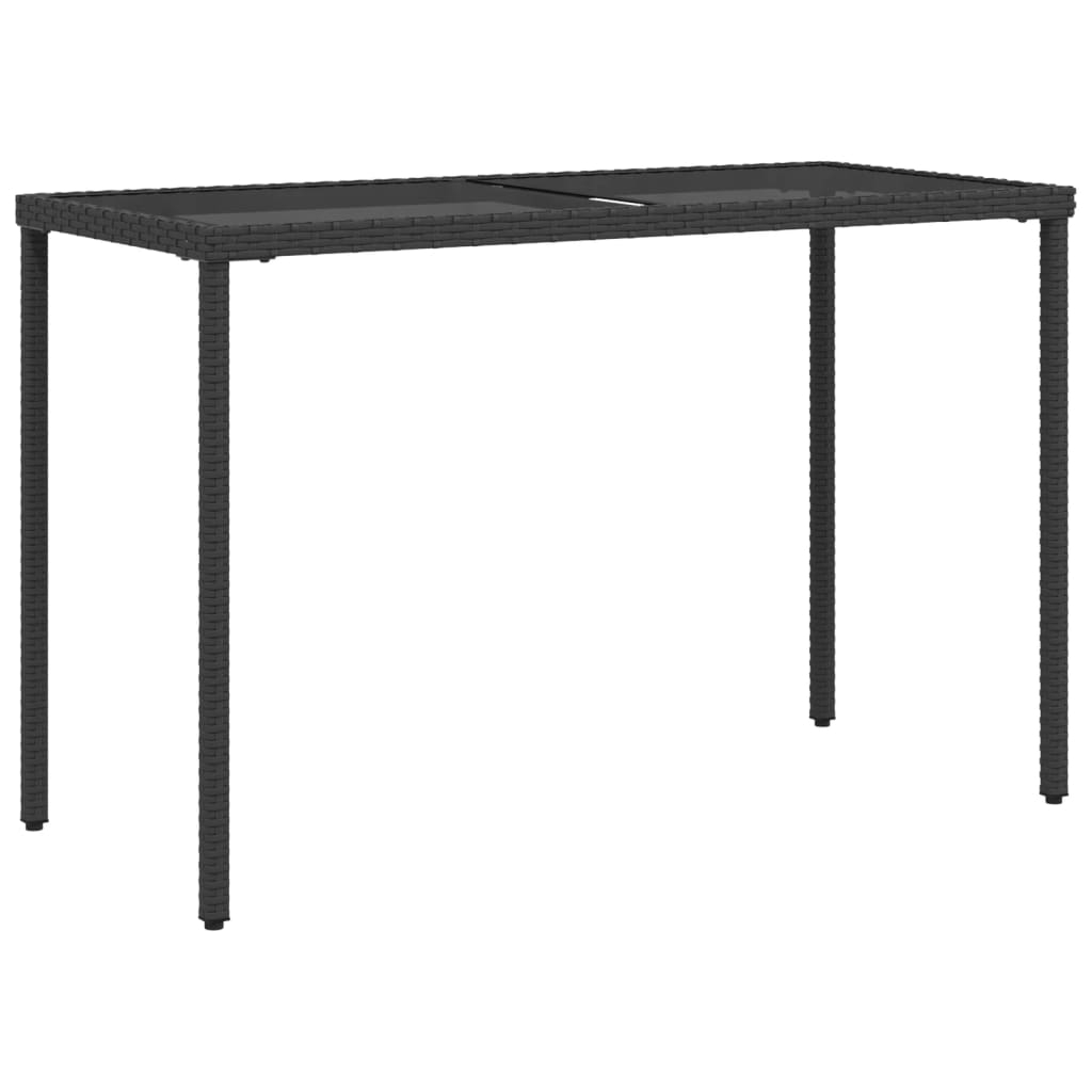 vidaXL mesa de jardín superficie de vidrio ratán pe negro 115x54x74 cm