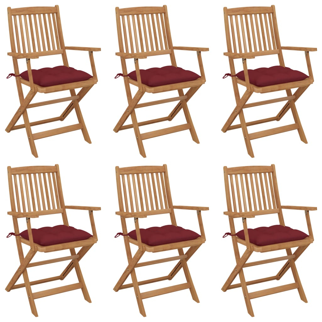 vidaXL sillas de jardín plegables 6 uds y cojines madera maciza acacia
