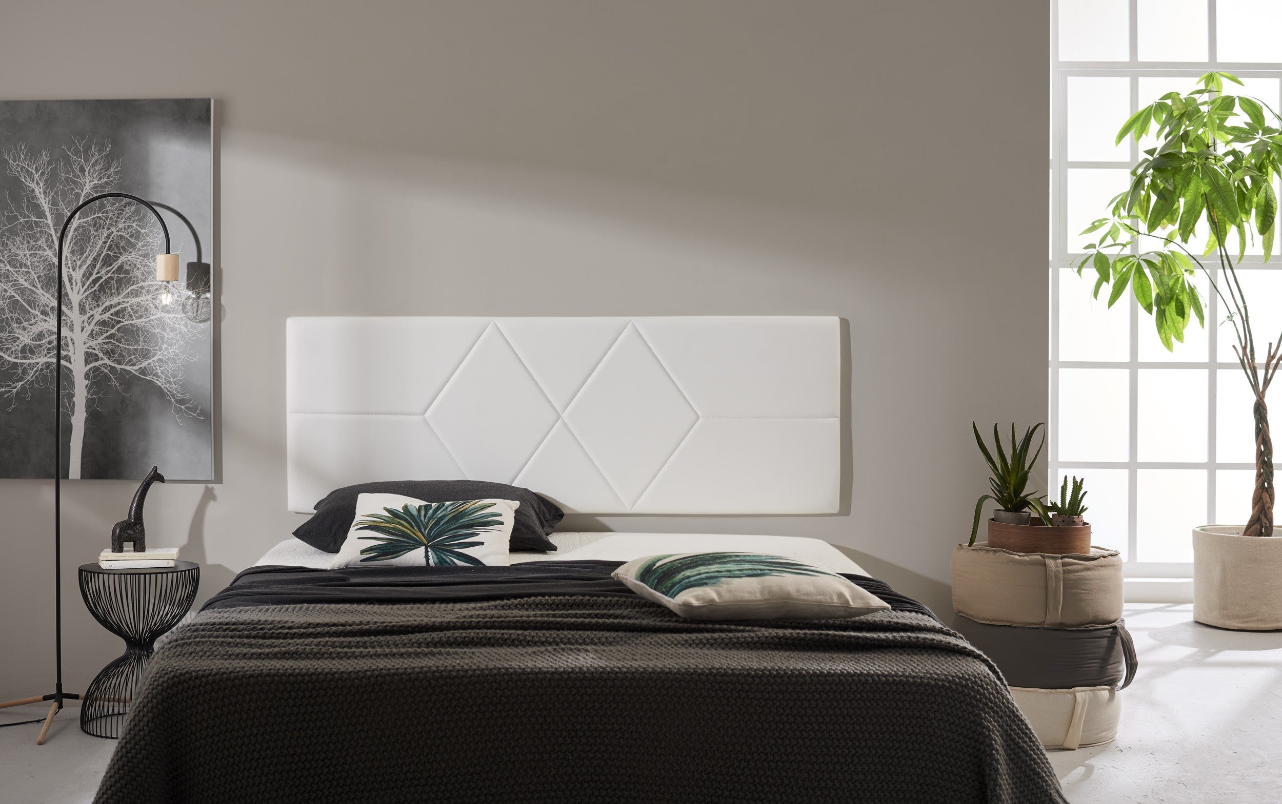 Cabecero de cama 150 dos rombos polipiel 152x57x5cm blanco