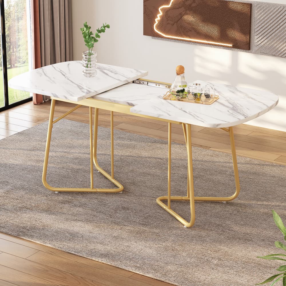 Mesa de comedor extensible mdf blanco+dorado 76x140 180x80cm