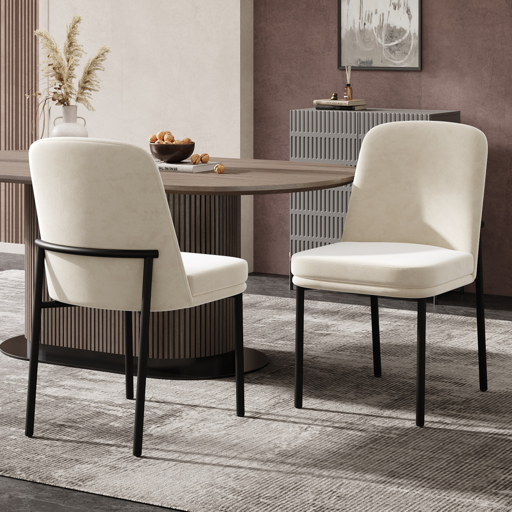 Conjunto de sillas de comedor terciopelo beige set de 2 estructura negra