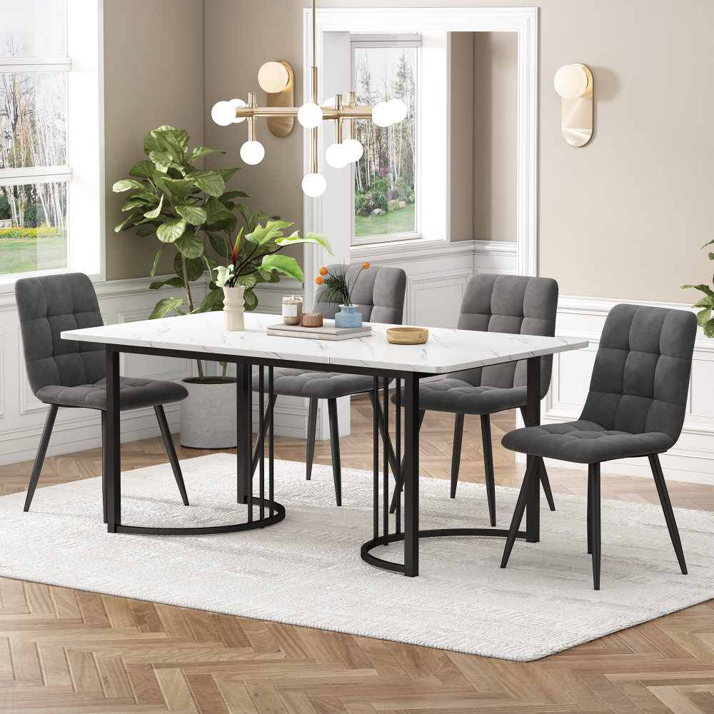 Conjunto de mesa y sillas mdf mármol blanco 5 piezas 4 sillas terciopelo