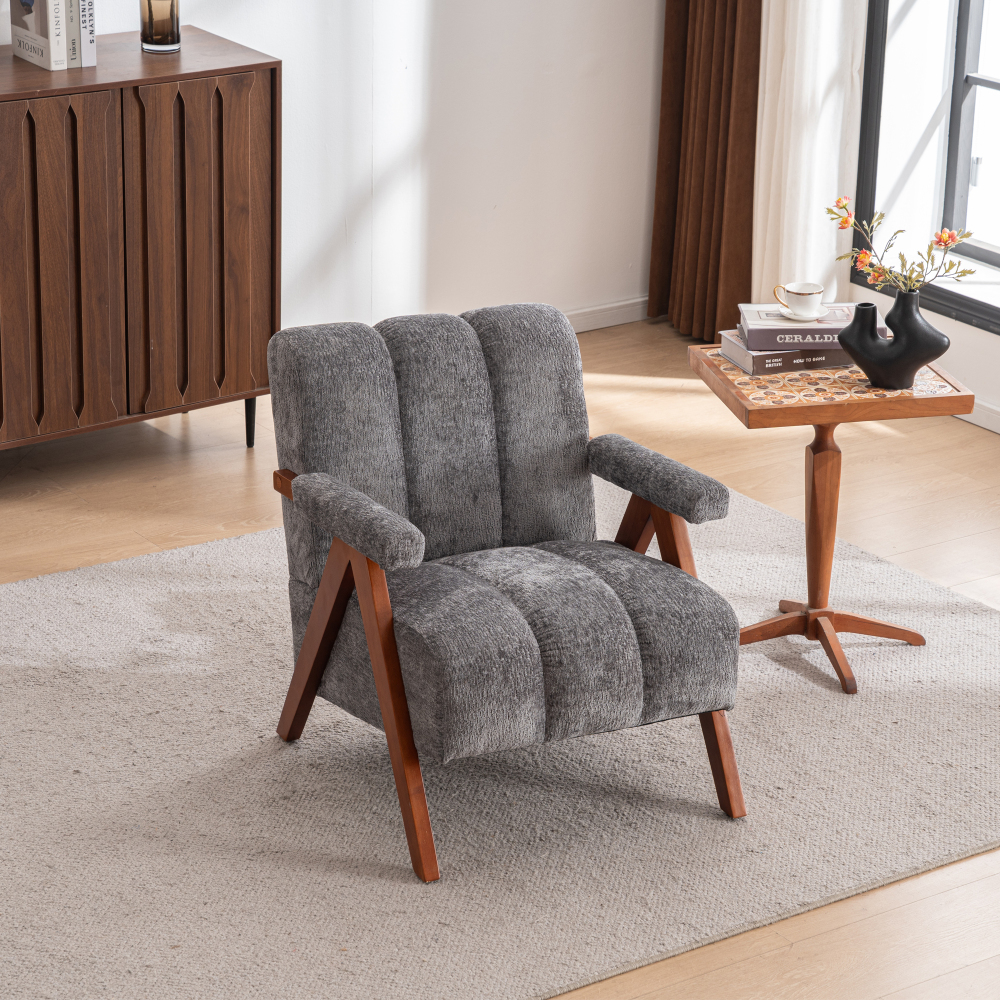 Sillón individual bouclé gris con reposabrazos