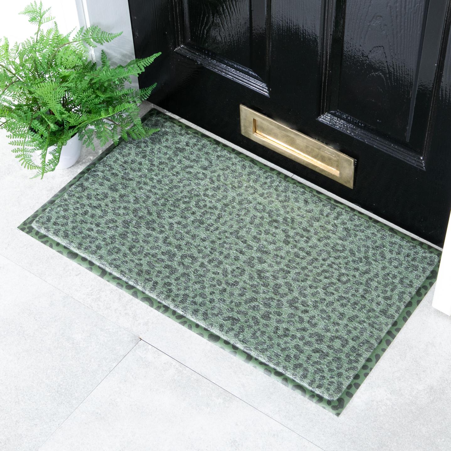 Felpudo para exterior con estampado de leopardo verde (70 x 40 cm)