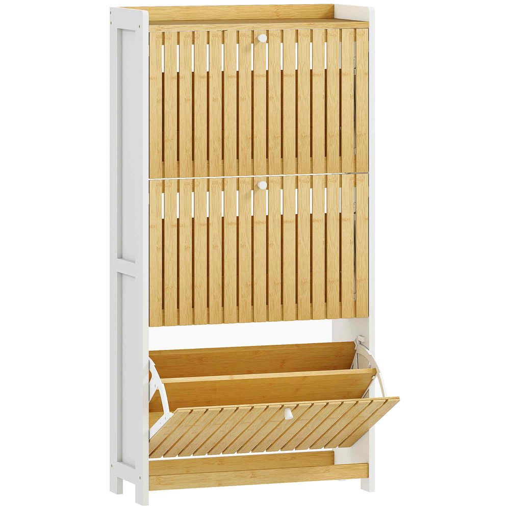 Zapatero estrecho 60x24x118 cm mdf, bambú bicolor Homcom