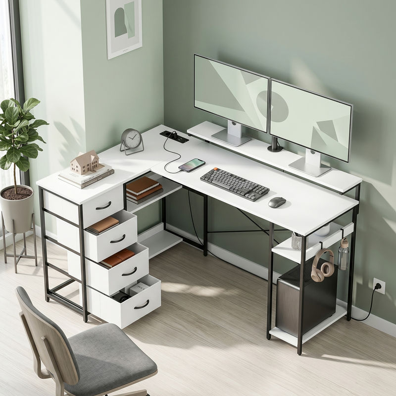 Escritorio esquinero 155x112x91.5 cm color blanco Homcom