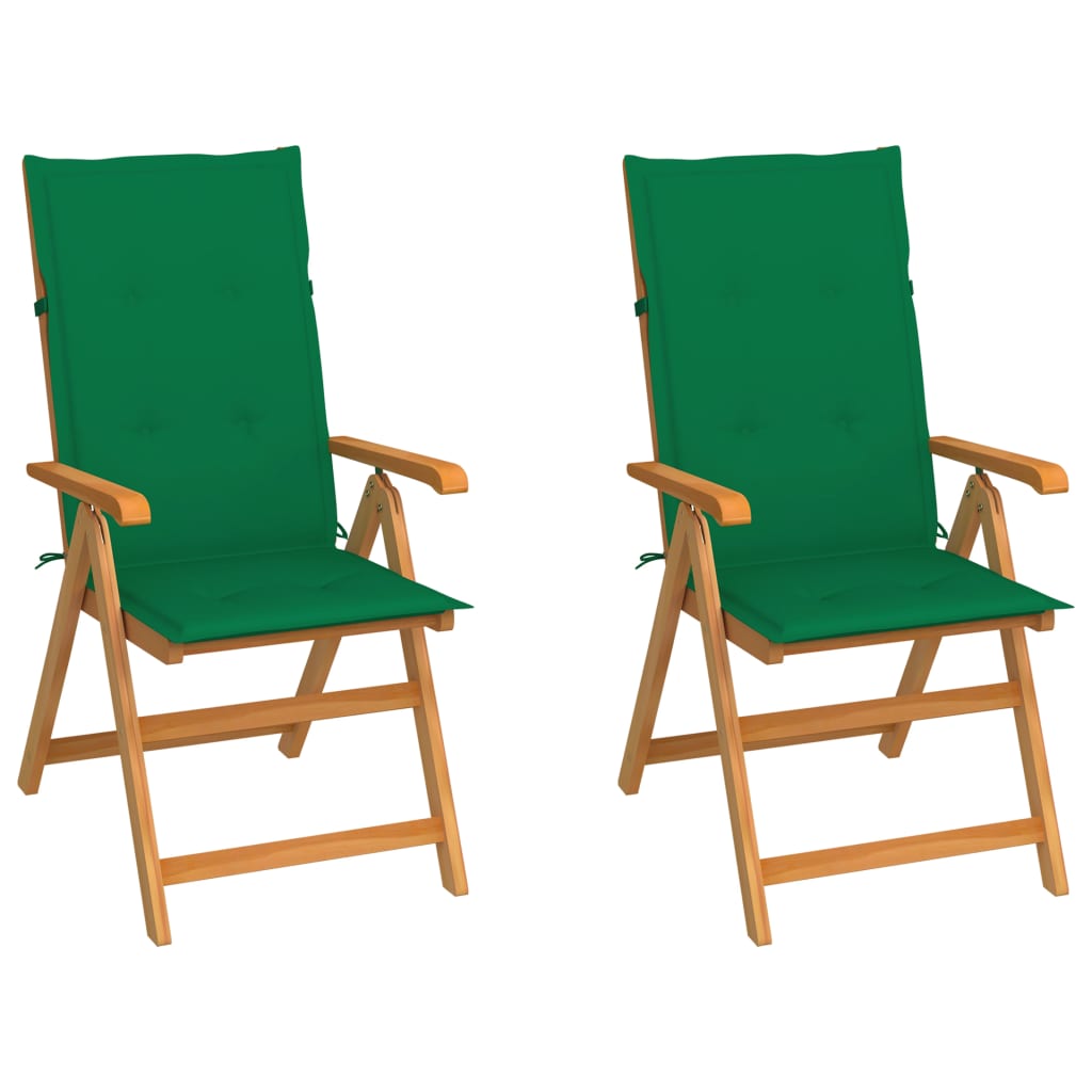 vidaXL sillas de jardín 2 uds con cojines verdes madera maciza de teca