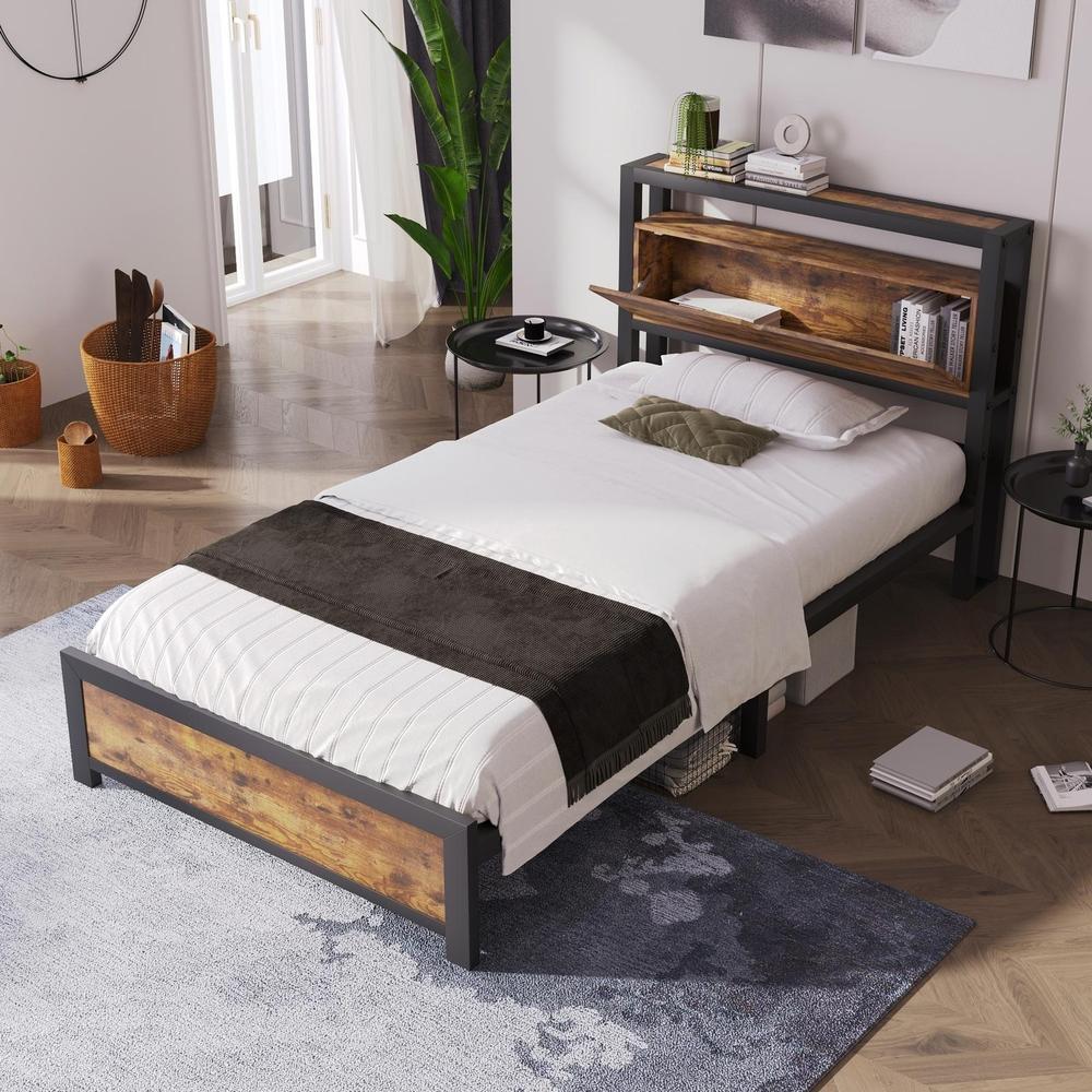 Cama metálica 90x200cm con cabecero almacenaje negro