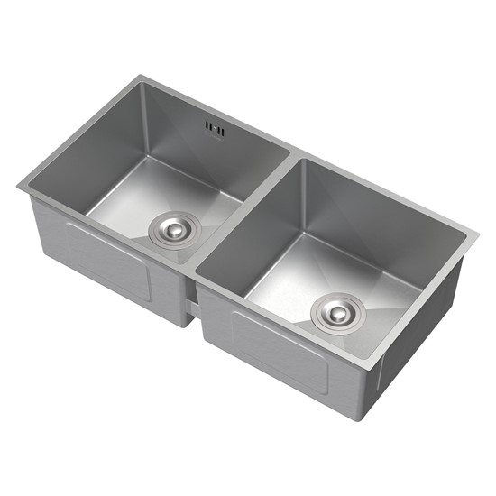Fregadero doble de cocina de dos cubetas 81,5x40cm plata juego desagüe