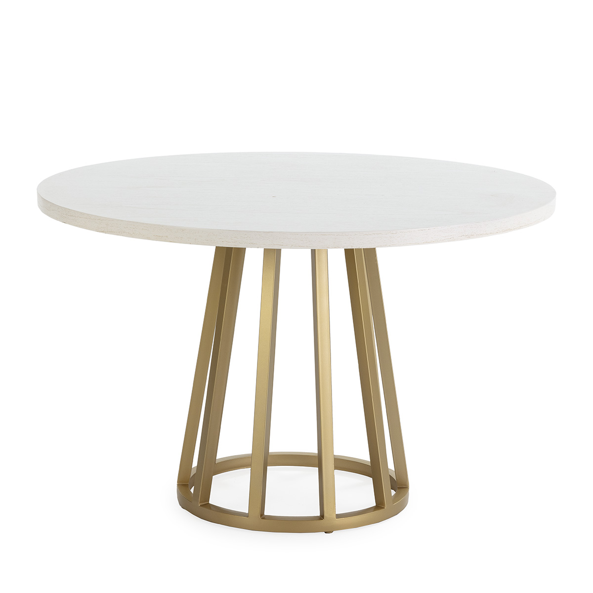 Mesa de comedor 120x120x75 madera blanco, metal dorado