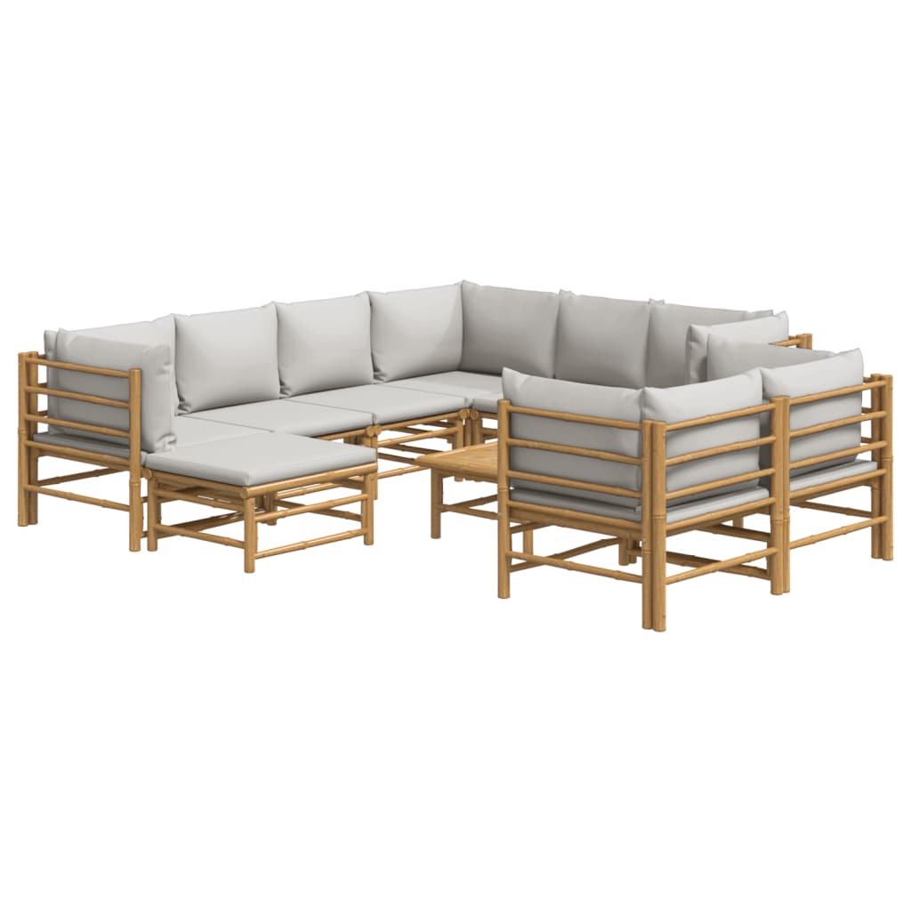 vidaXL set de muebles de jardín 10 piezas bambú y cojines gris claro