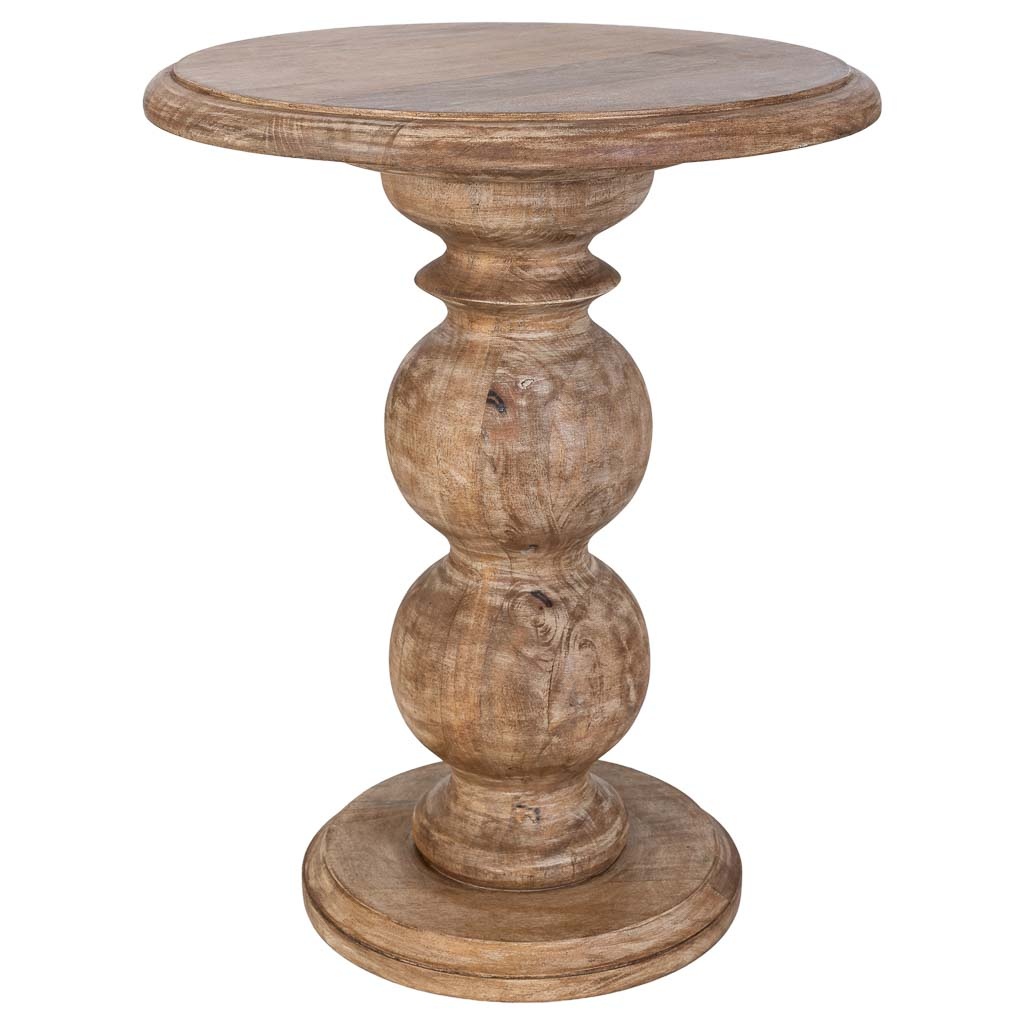 Mesa auxiliar de madera artesanal marrón 47x47x57h cm