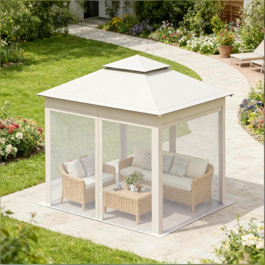 Pabellón plegable 3x3 m beige con mosquitera y doble techo