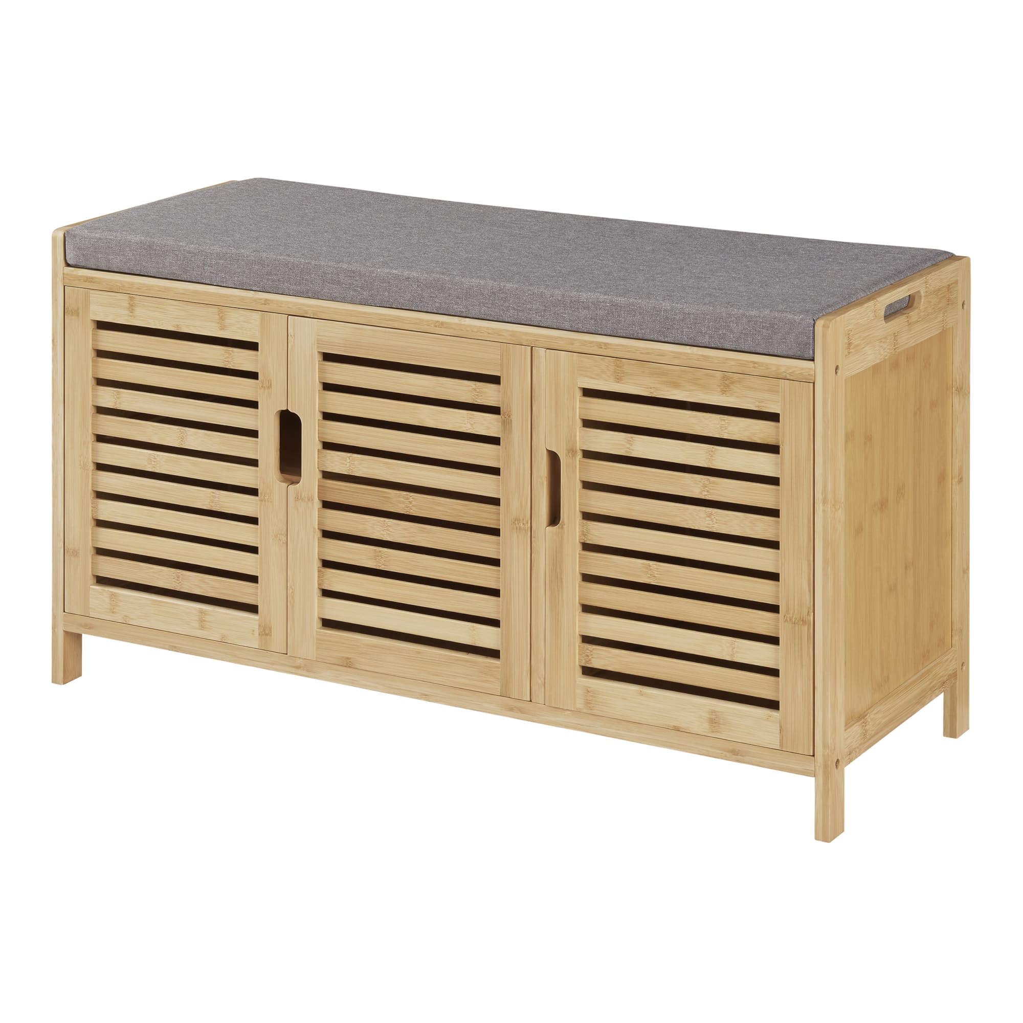 Banco zapatero selk con estante inferior y puertas bambú tela 50x90x35 cm -