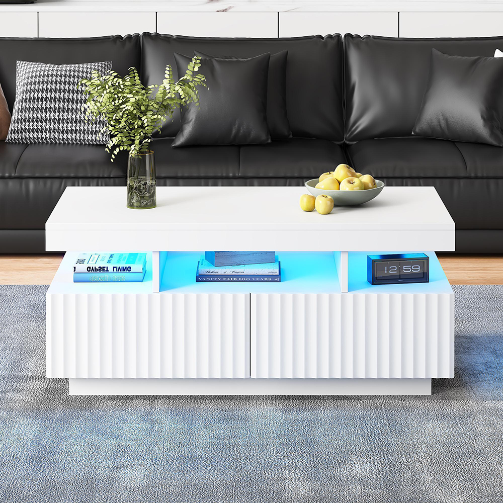 Mesa de centro con tira de luces LED, blanca