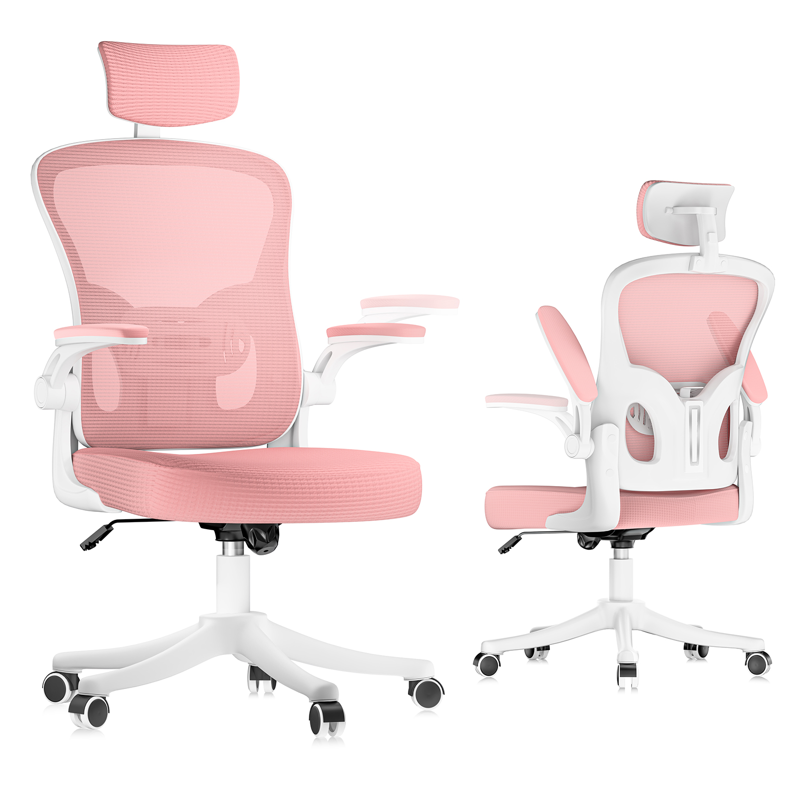 Silla de oficina ergonómica de malla transpirable, rosa