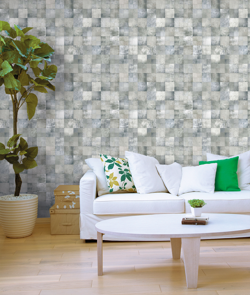 Papel pintado tnt textura cuadritos collage gris