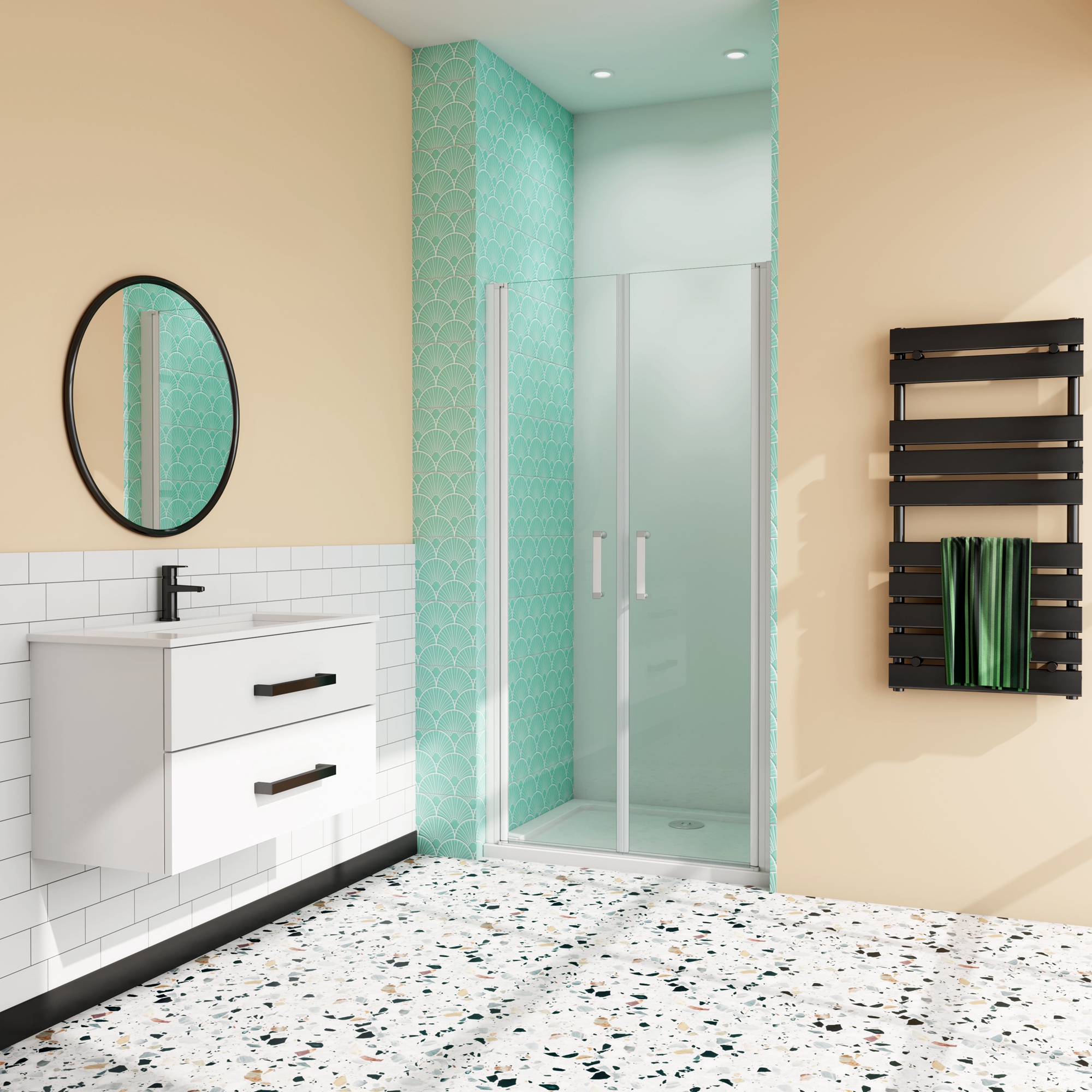 Mampara de ducha frontal abatible,gris mate, vidrio 5mm,(860-900)x1850mm