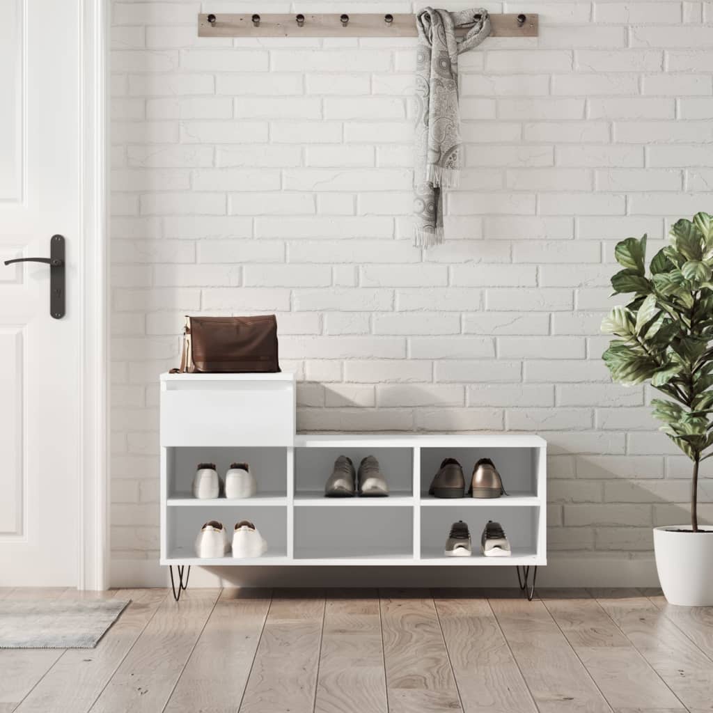 Mueble zapatero madera contrachapada blanco 102x36x60 cm es3914