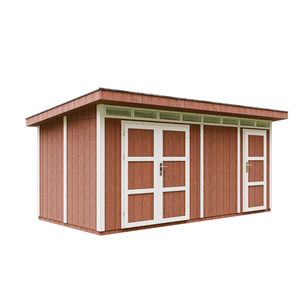 Caseta de jardín Timbela m905c-redwood red, 8,52 + 2,95 m², premium