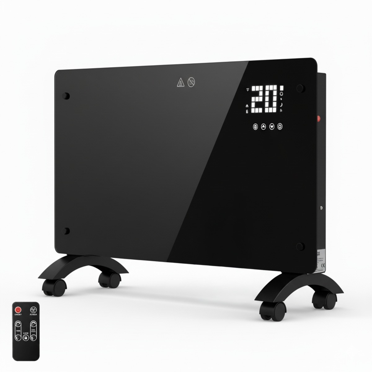 Yoevu - emisor térmico de cristal 2500w, negro con ruedas y temporizador