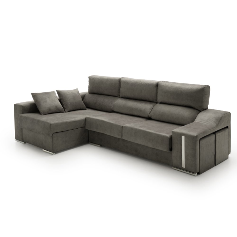 Sofa chaise longue reclinable con puffs serena gris oscuro izquierda