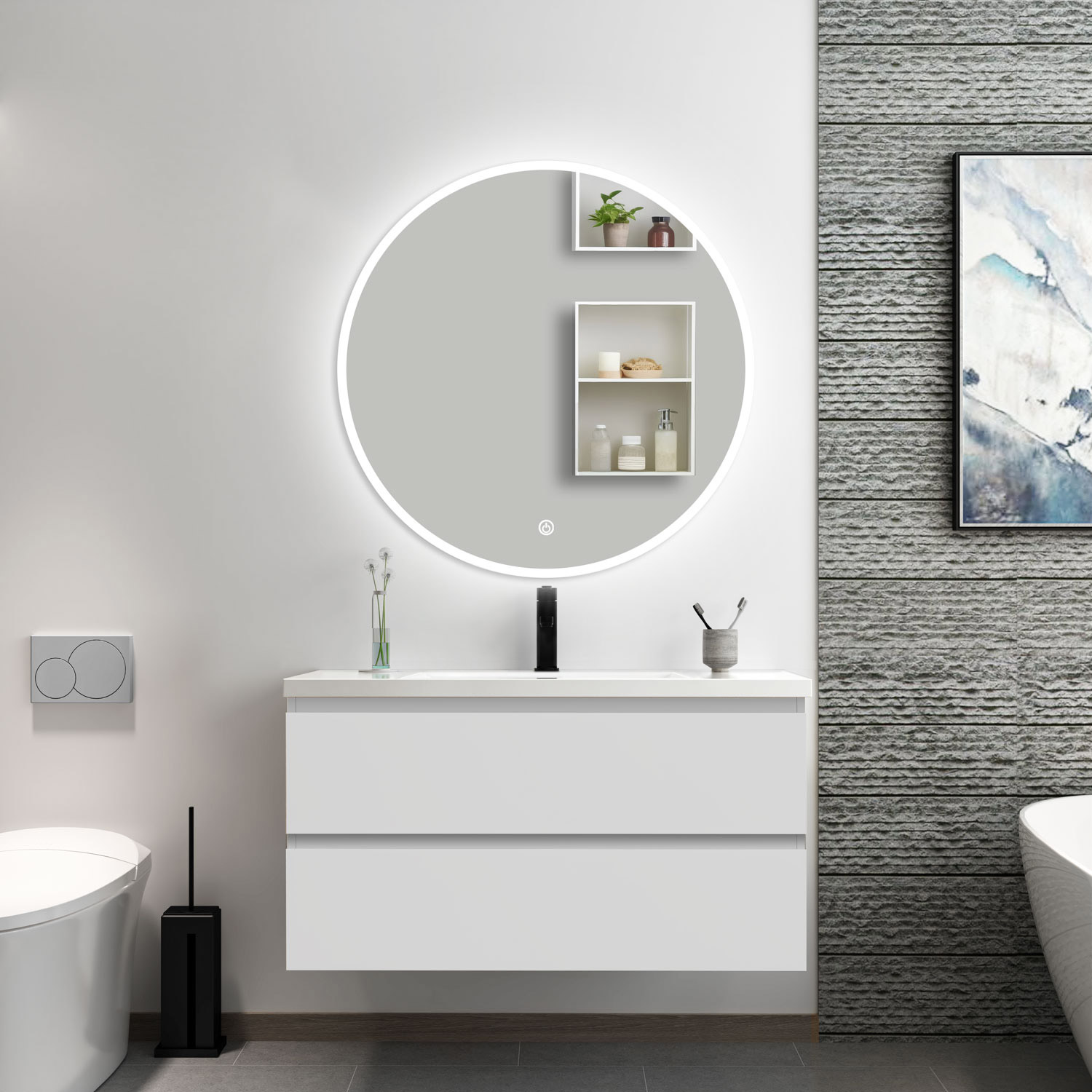 Mueble de baño aica 99 x 44,5cm, blanco, con lavabo y espejo