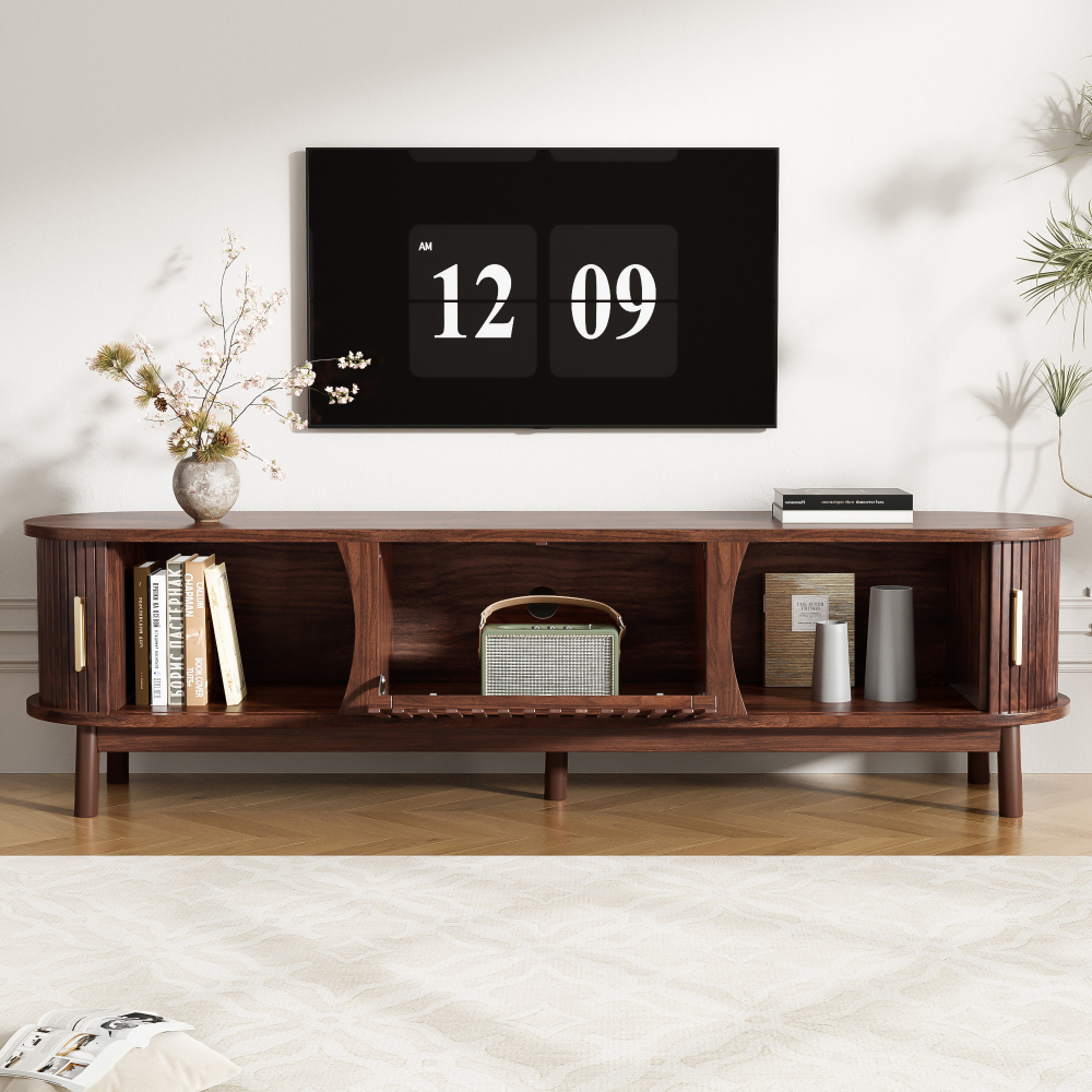 Mueble de tv con puertas correderas y puerta abatible marrón 46x165x39,5cm